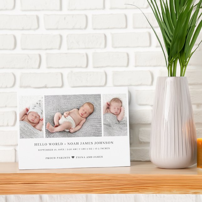 Modern 3 Photo Birth Announcement (Modern 3 Photo Birth Announcement)