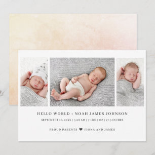 Modern 3 Photo Birth Announcement