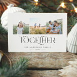 Modern 3 photo blue simple together typography<br><div class="desc">Modern elegant trendy together typography blue Christmas thanksgiving multi 3 photo holiday card</div>