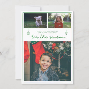Modern 3 Photo Christmas   Simple script Card
