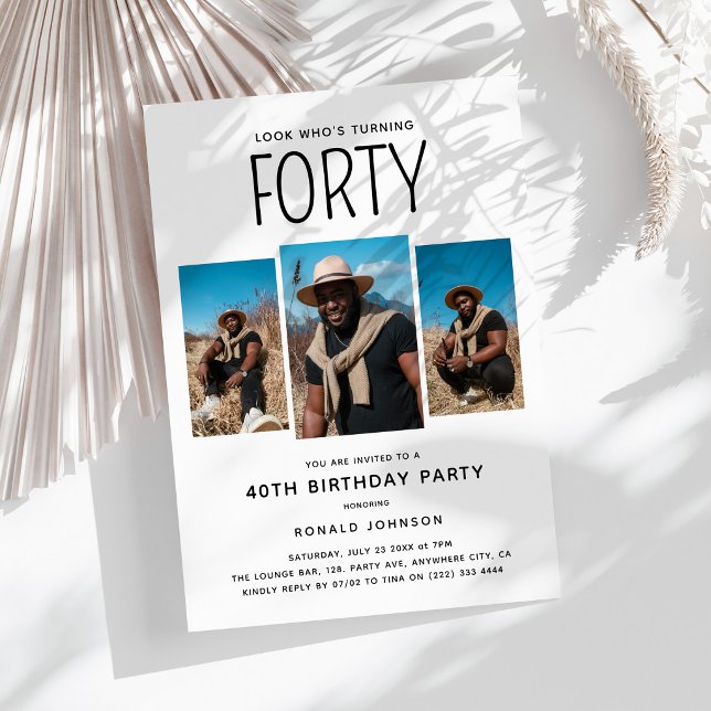Modern 3 Photo Collage 40th Birthday Party Invitation (Creator Uploaded)