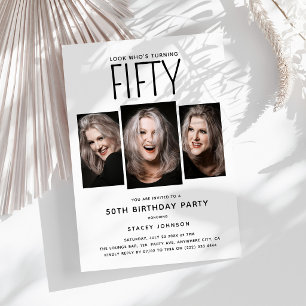 Modern 3 Photo Collage 50th Birthday Party Invitation