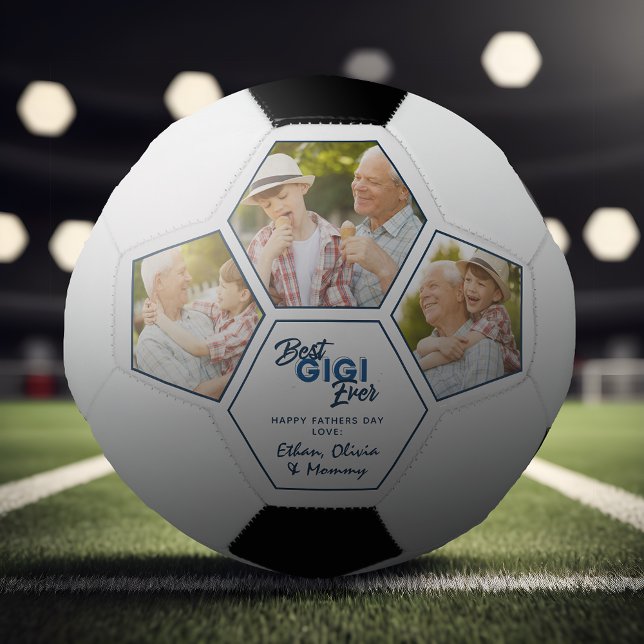 Modern 3 Photo Collage Best Gigi Ever Soccer Ball (Easily personalize this Best GIGI Ever Soccer ball with your photos & text for a gift he'll love)