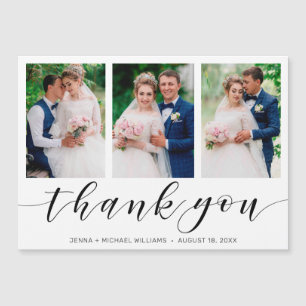 Modern 3 Photo Collage Black Script Wedding Thanks