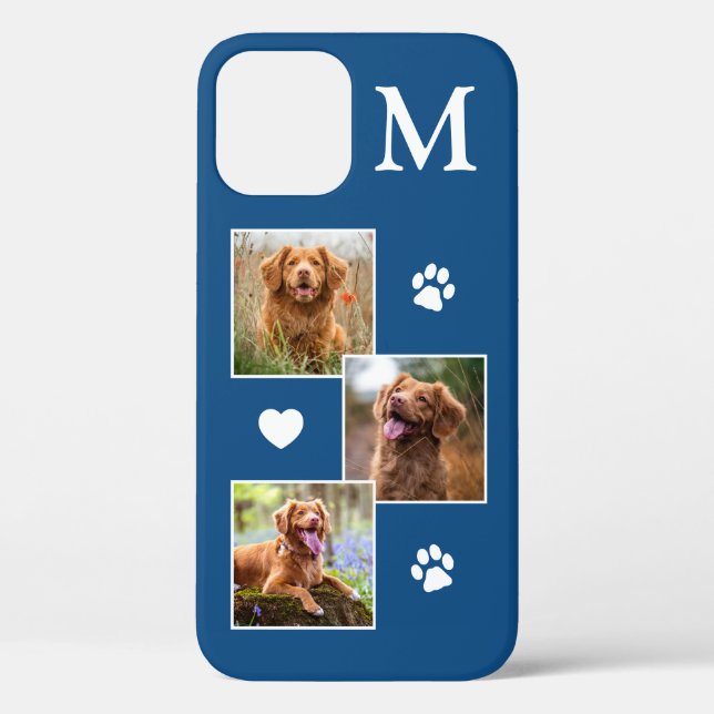 Modern 3 Photo Collage Blue Dog Case-Mate iPhone Case (Back)