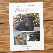 Modern 3-Photo Collage Customizable Christmas Card