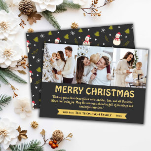 Modern 3-photo collage cute grey Christmas  Holiday Card