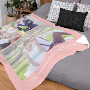 Modern 3 Photo Collage Editable Colour Fleece Blanket