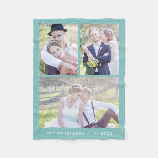Modern 3 Photo Collage Editable Colour Fleece Blanket (Front)