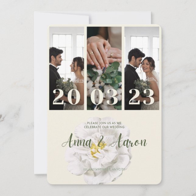 ​Modern 3 Photo Collage Elegant Wedding Invitation (Front)