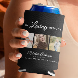 Modern 3 Photo Collage Funeral Can Cooler
