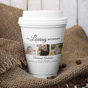 Modern 3 Photo Collage Funeral Paper Cups
