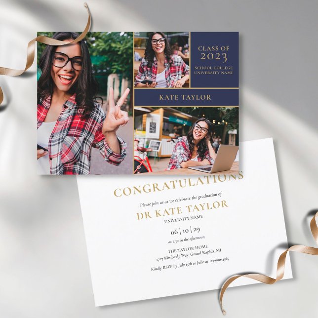 Modern 3 Photo Collage Graduation Party Invitation (Creator Uploaded)