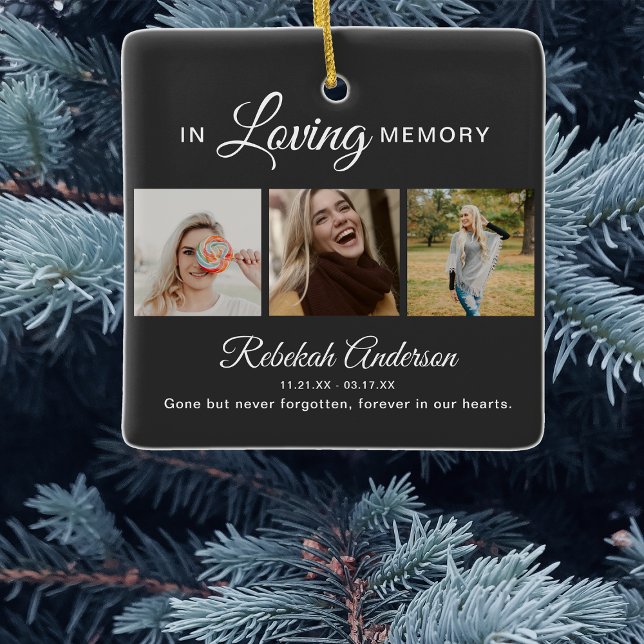 Modern 3 Photo Collage Memorial Ceramic Ornament (Creator Uploaded)