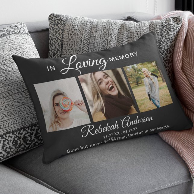 Modern 3 Photo Collage Memorial Decorative Cushion (Creator Uploaded)