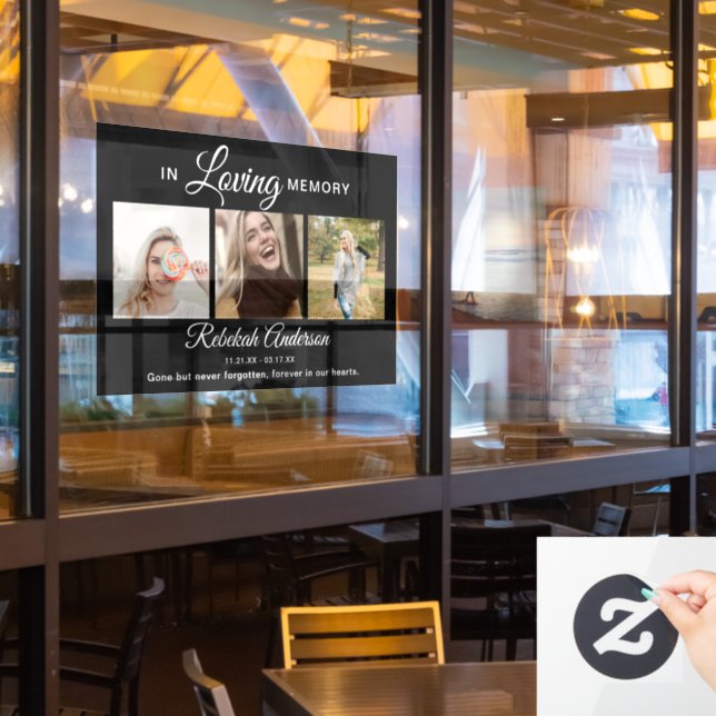 Modern 3 Photo Collage Memorial Window Cling (Restaurant Window)