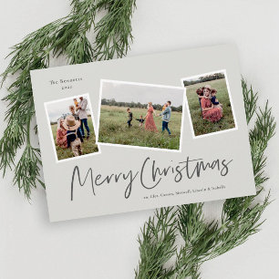 Modern 3 Photo Collage Merry Christmas Holiday Card