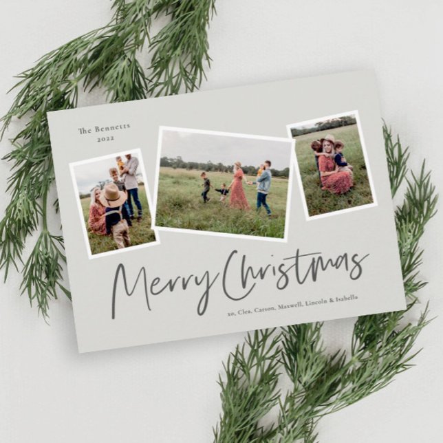 Modern 3 Photo Collage Merry Christmas Holiday Card (Creator Uploaded)