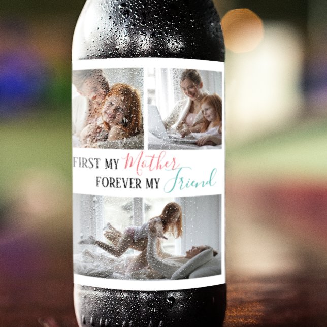 Modern 3 Photo Collage | Mother | Daughter Wine Label (Creator Uploaded)