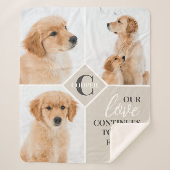 Modern 3 Photo Collage Pet Dog Monogram Sherpa Blanket (Front)