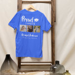 Modern 3 Photo Collage | Proud Parent T-Shirt<br><div class="desc">This stylish 3 photo graduation tshirt is perfect to wear on your childs graduation day. The tshirt features 3 photos and the template text 'PROUD PARENT OF OUR, THEIR CHILDS NAME, SCHOOL AND CLASS OF.' The text font styles, size, and colour can be changed by clicking on the customise further...</div>