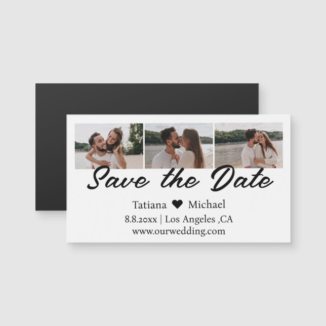  modern 3 photo collage save the date chic magnet (Front/Back)