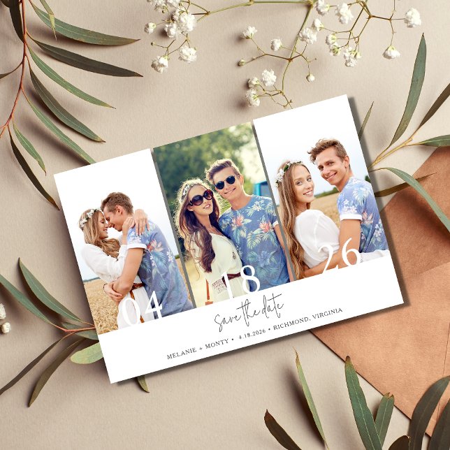 Modern 3 Photo Collage Wedding Save The Date (Creator Uploaded)