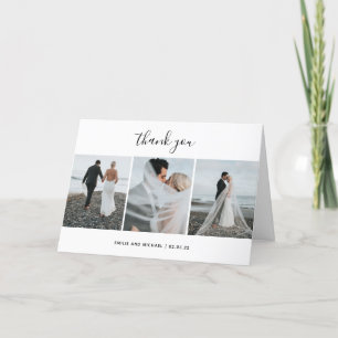 Modern 3 photo collage wedding  thank you card