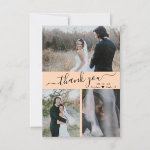 Modern 3 Photo Collage Wedding Thank You Card