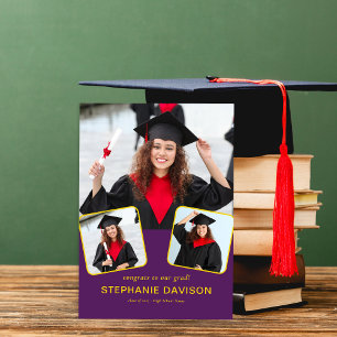Modern 3 Photo Congrats to Grad 2023 Yellow Purple Announcement