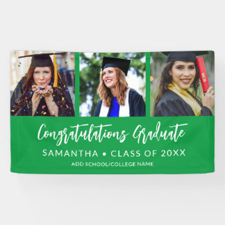 Modern 3 Photo Congratulations Green Graduation Banner