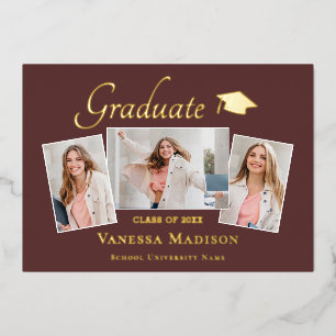Modern 3 Photo Foil Graduation Announcement
