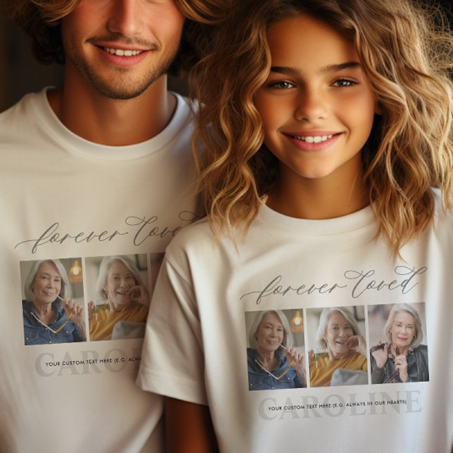 Modern 3-Photo Forever Loved Funeral/Memorial T-Shirt (Creator Uploaded)