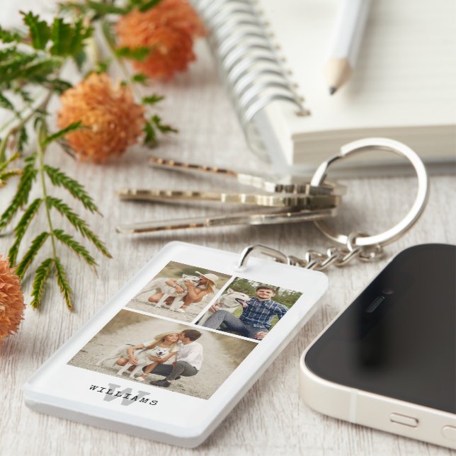 Modern 3 Photo Gallery Key Ring (Front Right)