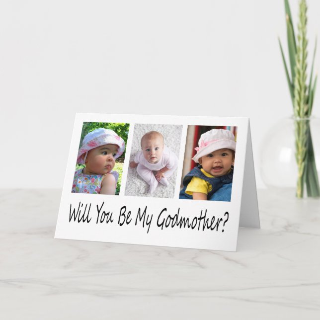 Modern 3 Photo Godmother Proposal Card (Front)