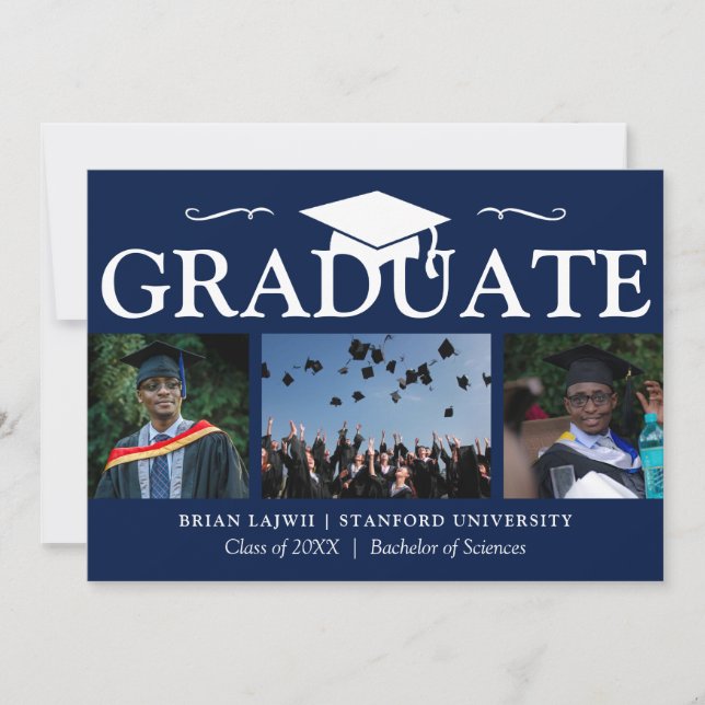 Modern 3 Photo Graduation Announcement (Front)