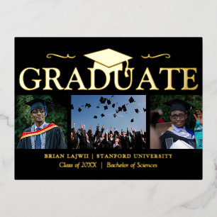 Modern 3 Photo Graduation Announcement Real