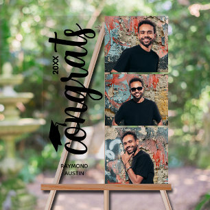 Modern 3 Photo Graduation Party Acrylic Sign