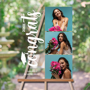 Modern 3 Photo Graduation Party Acrylic Sign
