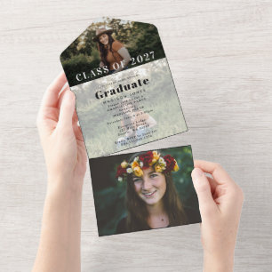 Modern 3 Photo Graduation Party All In One Invitation
