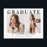 Modern 3 Photo Graduation Party Invitation Postcard<br><div class="desc">A modern black and white graduation party photo invitation postcard. This minimalist grad party invite features a trendy script font and space to add 3 photos. THE SAMPLE PHOTO IS NOT INCLUDED. REPLACE WITH YOUR OWN PHOTO BEFORE ORDERING.</div>