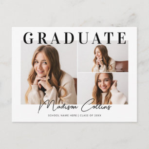 Modern 3 Photo Graduation Party Invitation Postcard