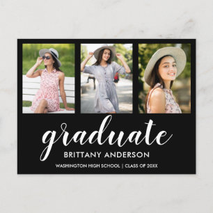 Modern 3 Photo Graduation Party Invitation Postcard