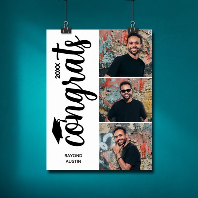 Modern 3 Photo Graduation Party Poster (Chic graduation multiple photo party poster - PRINTED and/or INSTANT DOWNLOAD)