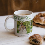 Modern 3 Photo Greenery Coffee Mug<br><div class="desc">Elegant watercolor branches in the corner with 3 square Instagram-style images along with a personalised message.</div>