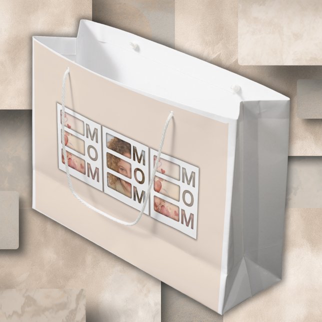 Modern 3 Photo Grid Mum Birthday Keepsake Large Gift Bag (Creator Uploaded)