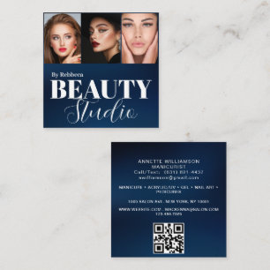 Modern 3 Photo Hair Stylist Makeup Artist QR Code Square Business Card