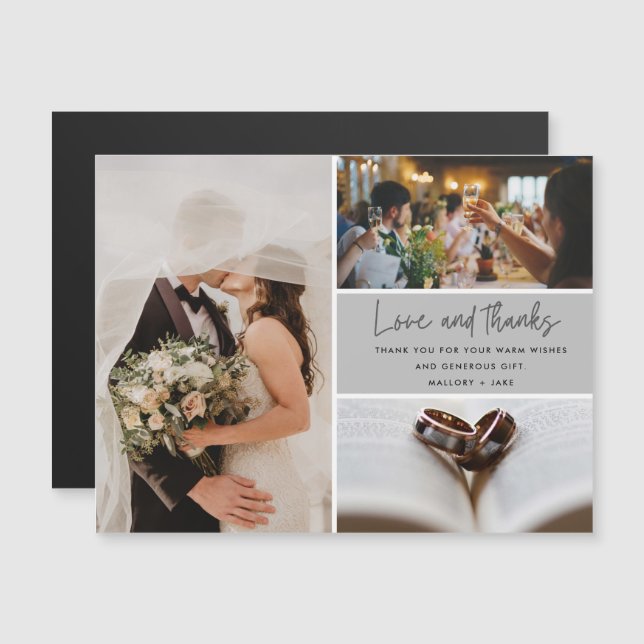 Modern 3 Photo Love Thanks Wedding Thank You (Front/Back)