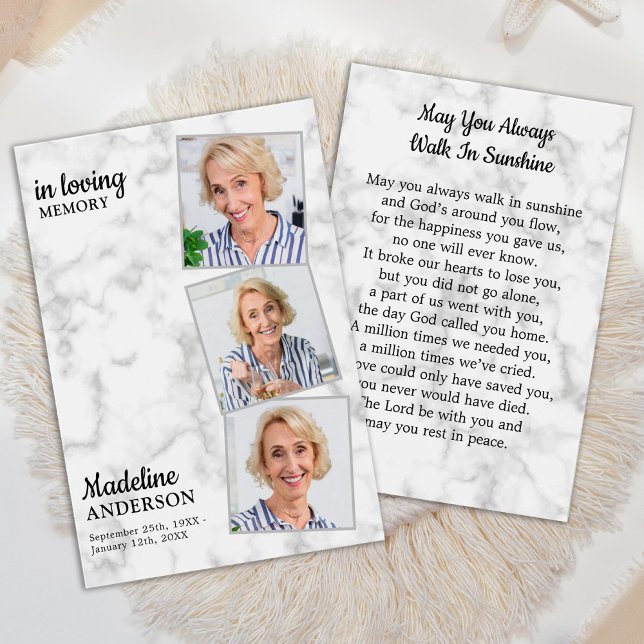 Modern 3 Photo Memorial Funeral Prayer Card (Creator Uploaded)