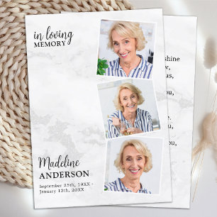 Modern 3 Photo Memorial Funeral Prayer Card Marble